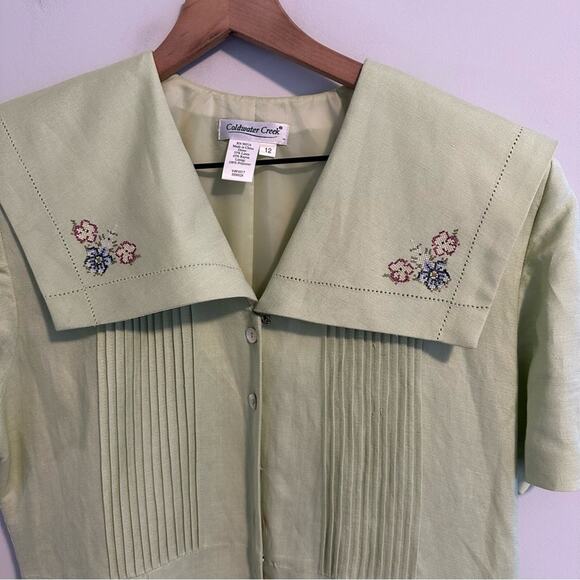 Vintage Coldwater Creek Green Floral Embroidered Shell Button Maxi Dress 12 - Picture 9 of 16